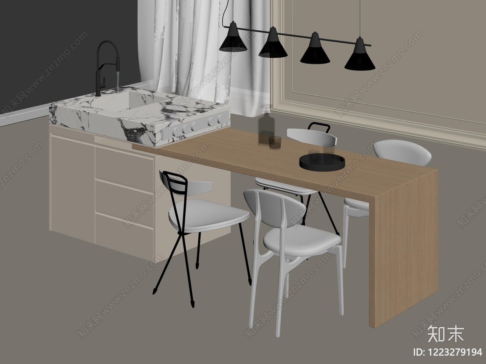 意式极简餐桌椅3D模型下载【ID:1223279194】