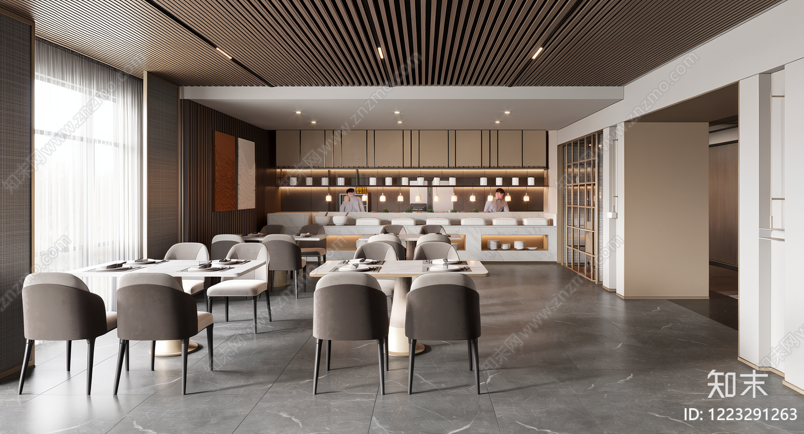 轻奢酒店餐厅SU模型下载【ID:1223291263】