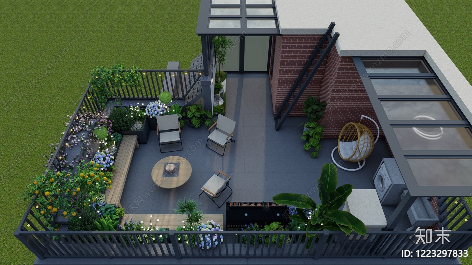 现代简约屋顶花园SU模型下载【ID:1223297833】