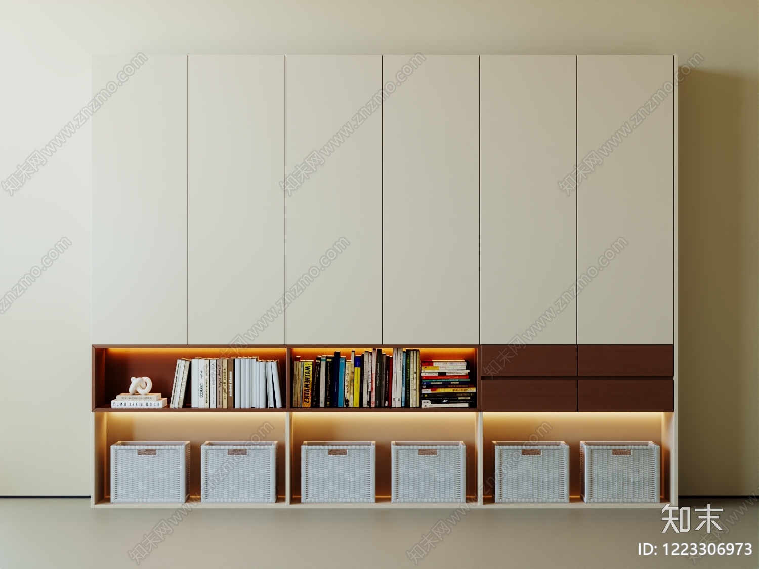 现代简约书柜3D模型下载【ID:1223306973】