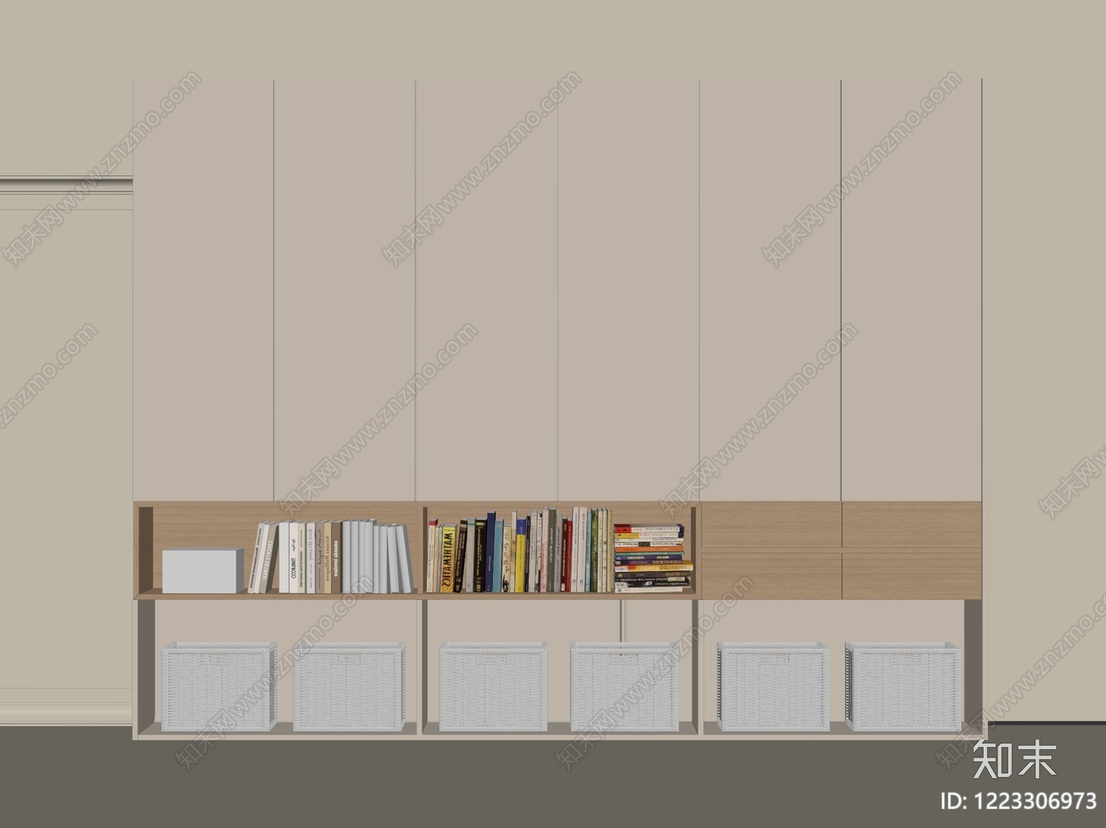现代简约书柜3D模型下载【ID:1223306973】