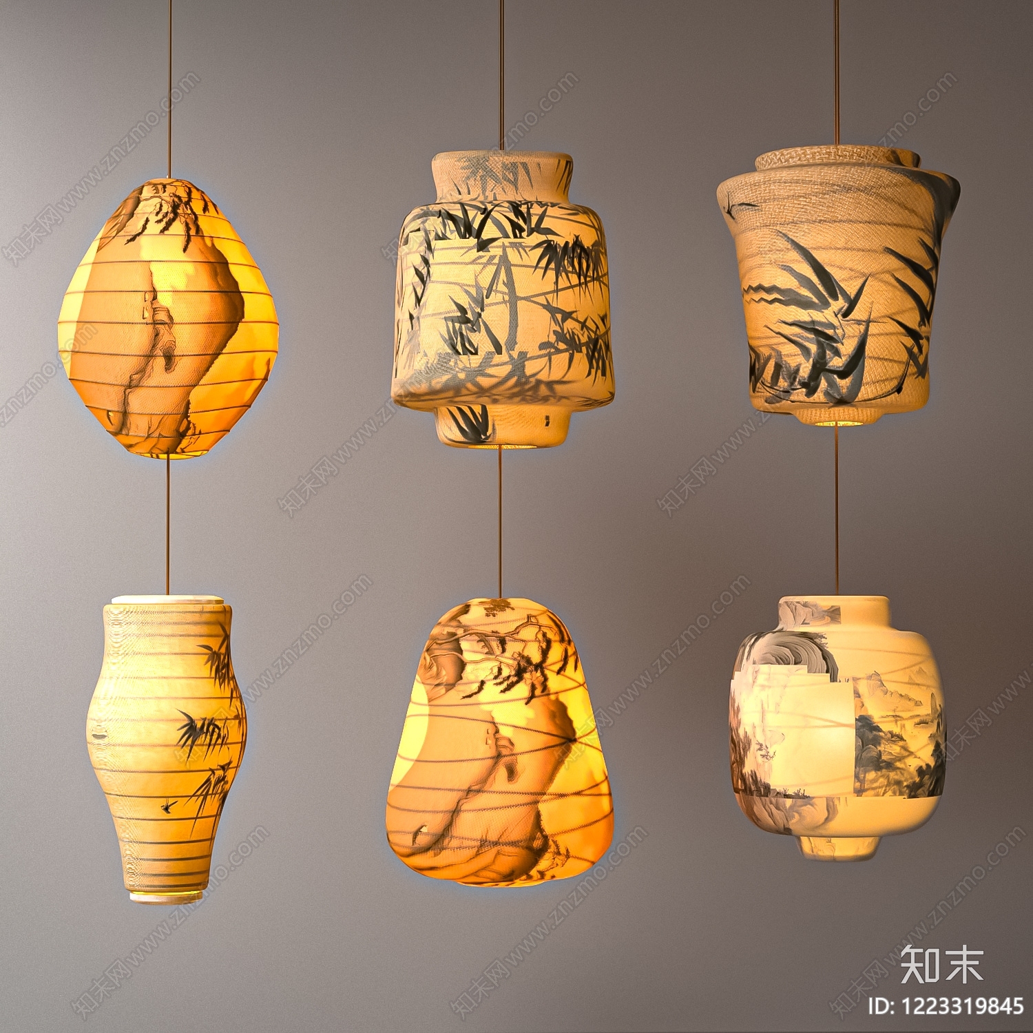 新中式灯具组合3D模型下载【ID:1223319845】