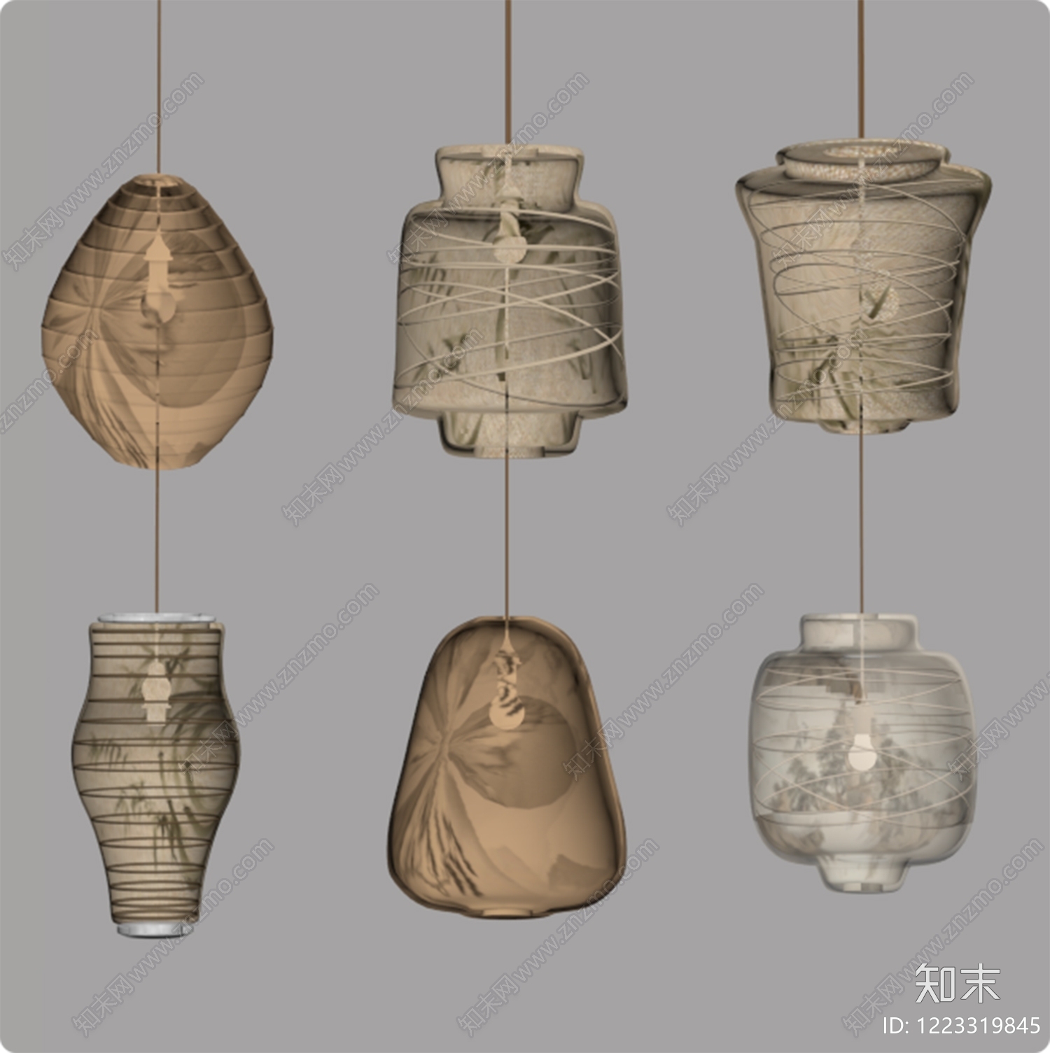 新中式灯具组合3D模型下载【ID:1223319845】