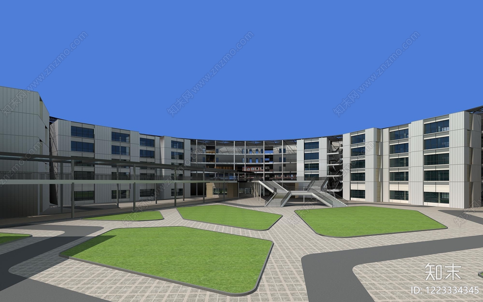 XX学校外观3D模型下载【ID:1223334345】