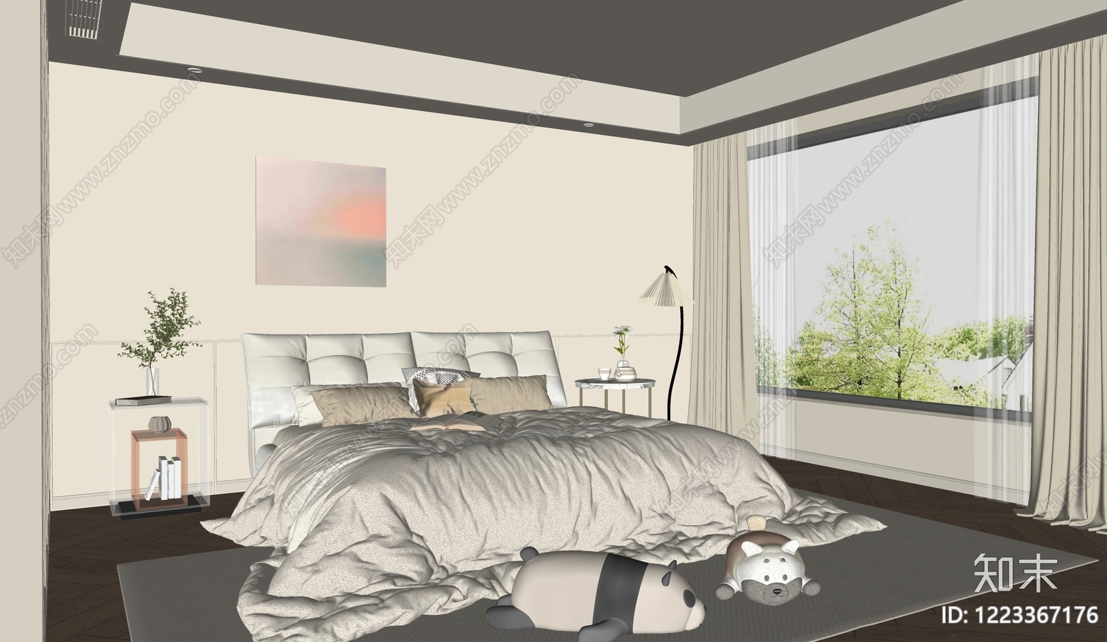奶油风家居卧室SU模型下载【ID:1223367176】
