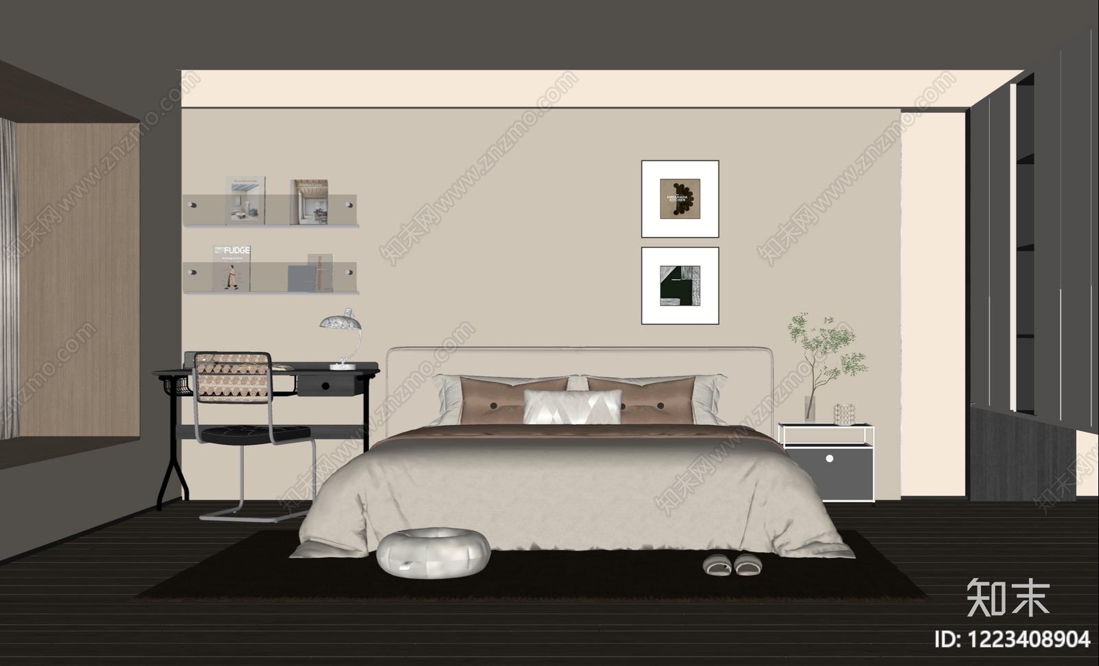 奶油风家居卧室SU模型下载【ID:1223408904】