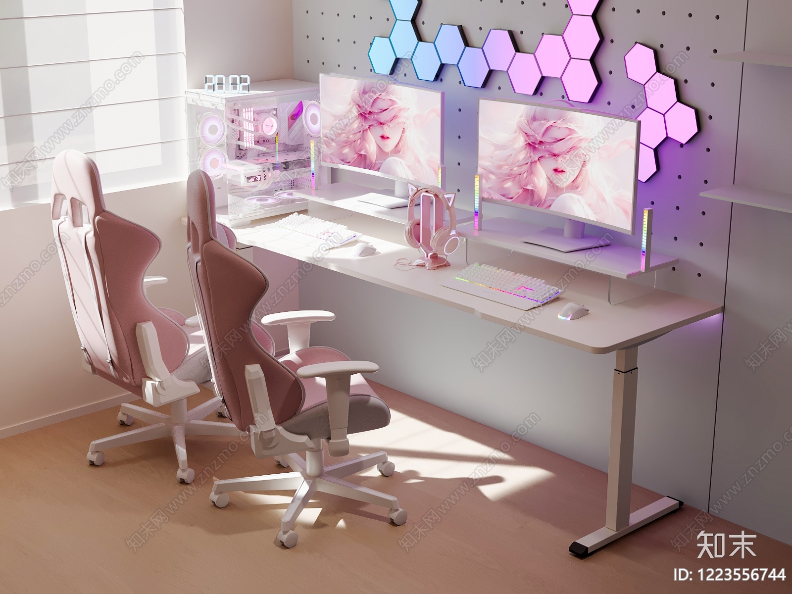 现代简约书桌椅3D模型下载【ID:1223556744】