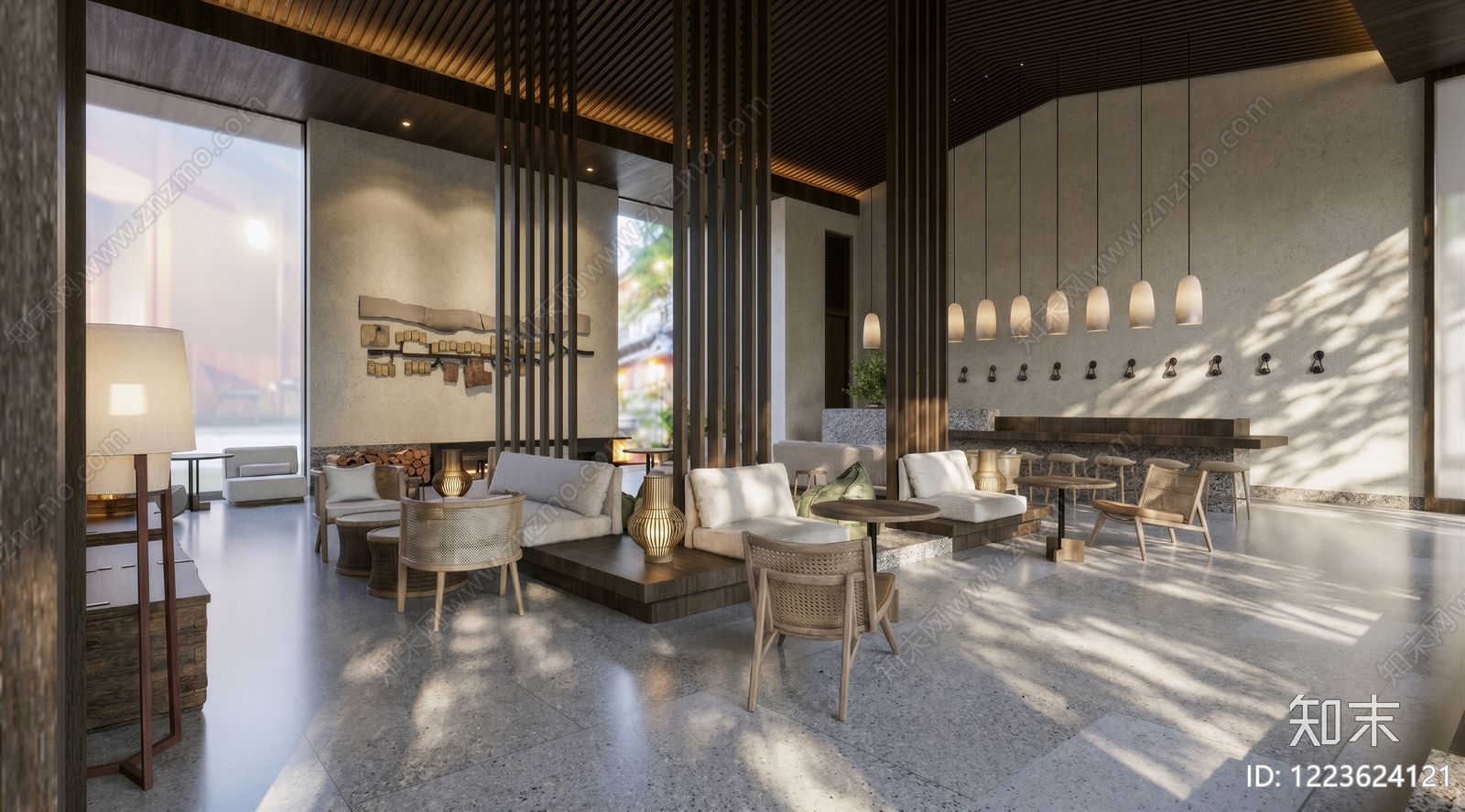 新中式酒店大堂SU模型下载【ID:1223624121】