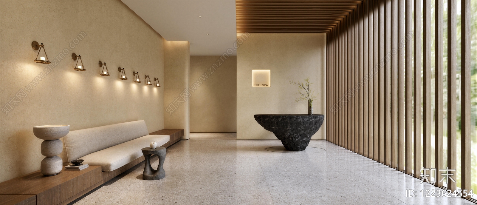 侘寂酒店大堂SU模型下载【ID:1223624554】