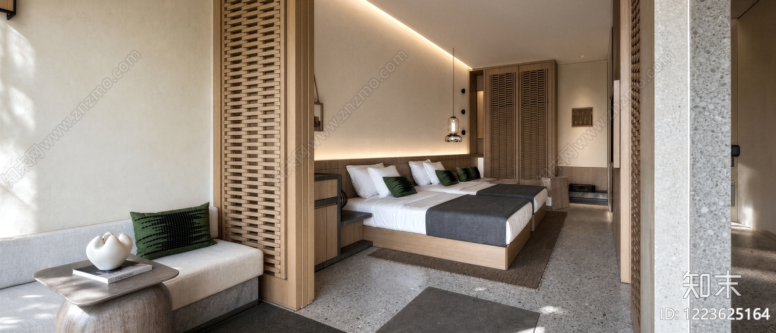侘寂酒店客房SU模型下载【ID:1223625164】