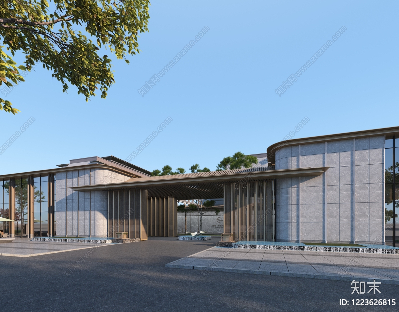 极简售楼处外观3D模型渲染效果图