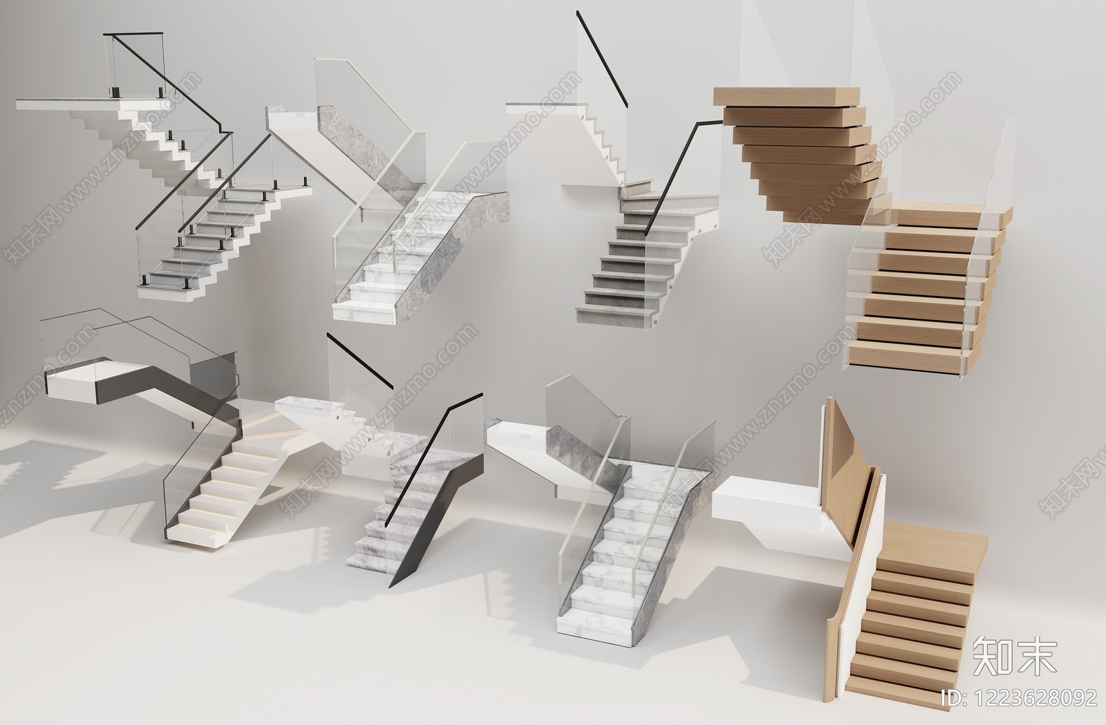 极简三跑楼梯3D模型下载【ID:1223628092】