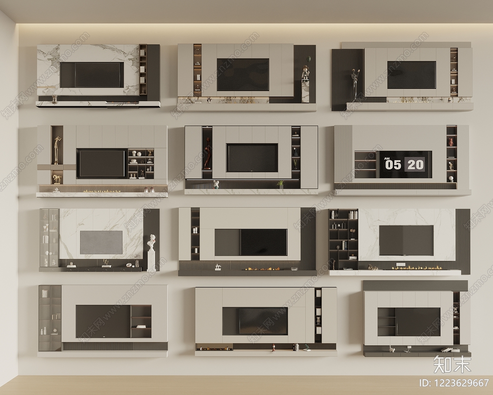 意式极简电视背景墙3D模型下载【ID:1223629667】