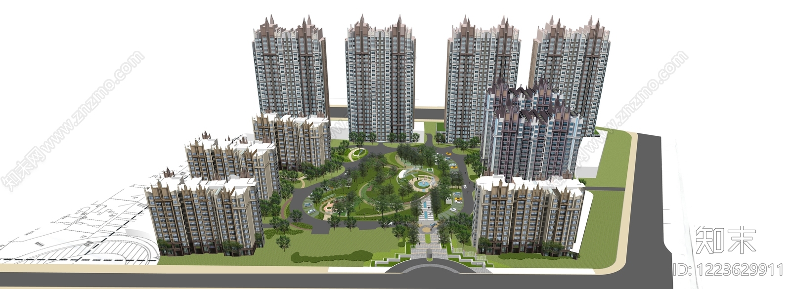现代主义小区景观SU模型下载【ID:1223629911】