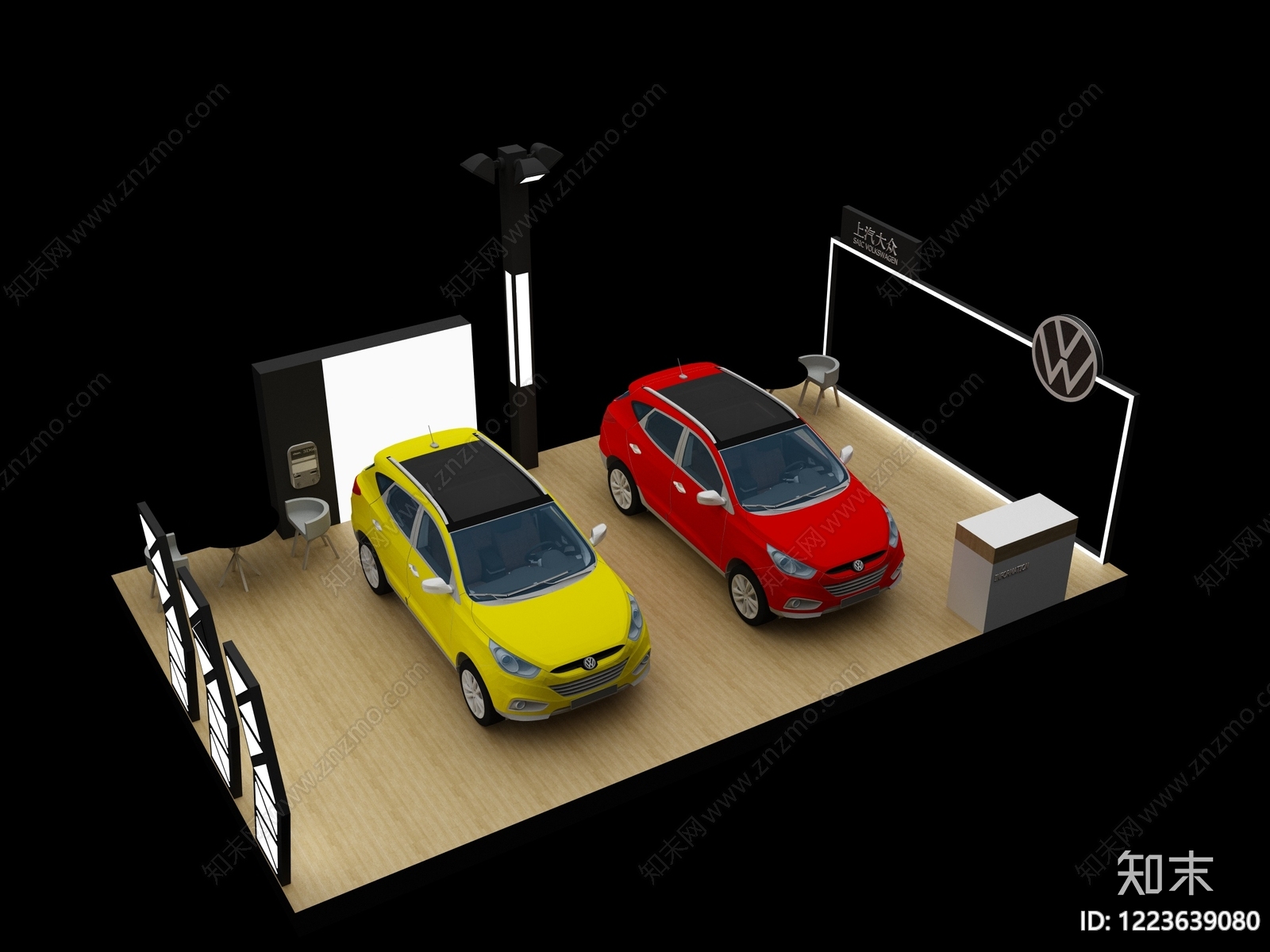现代简约汽车展台3D模型渲染效果图