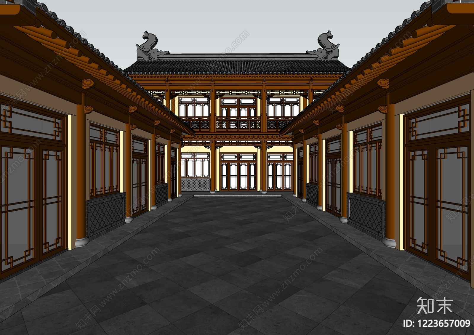 中式古建四合院SU模型下载【ID:1223657009】