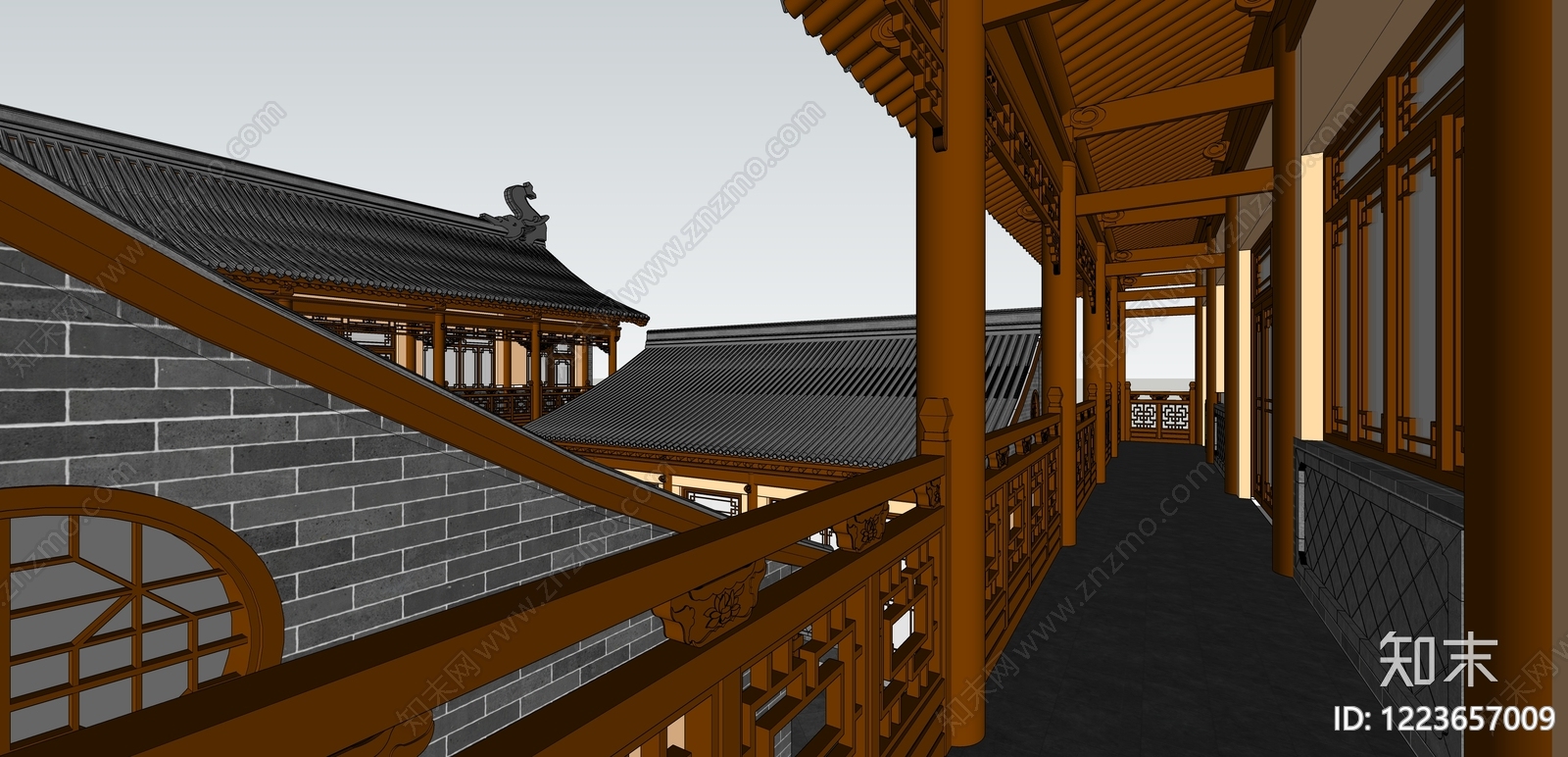 中式古建四合院SU模型下载【ID:1223657009】