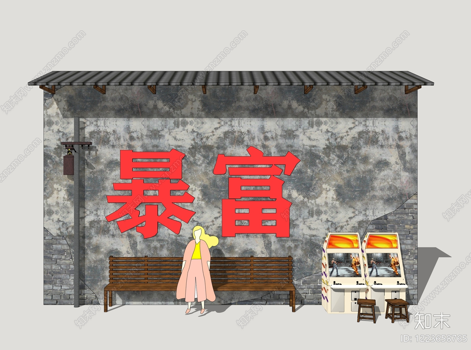 复古工业风打卡墙SU模型下载【ID:1223658765】