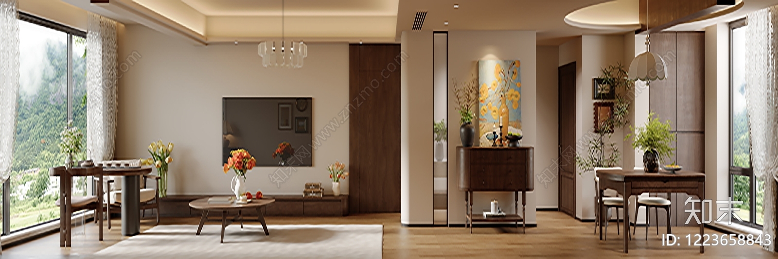 奶油风家居客厅3D模型下载【ID:1223658843】