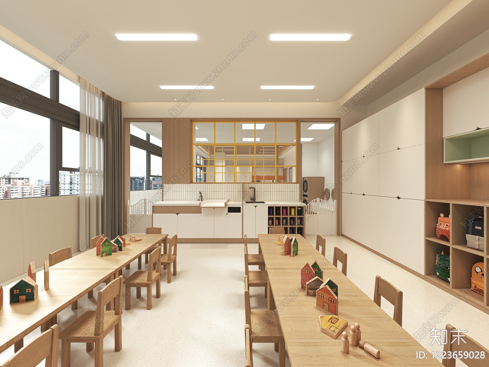 原木风幼儿园3D模型渲染效果图