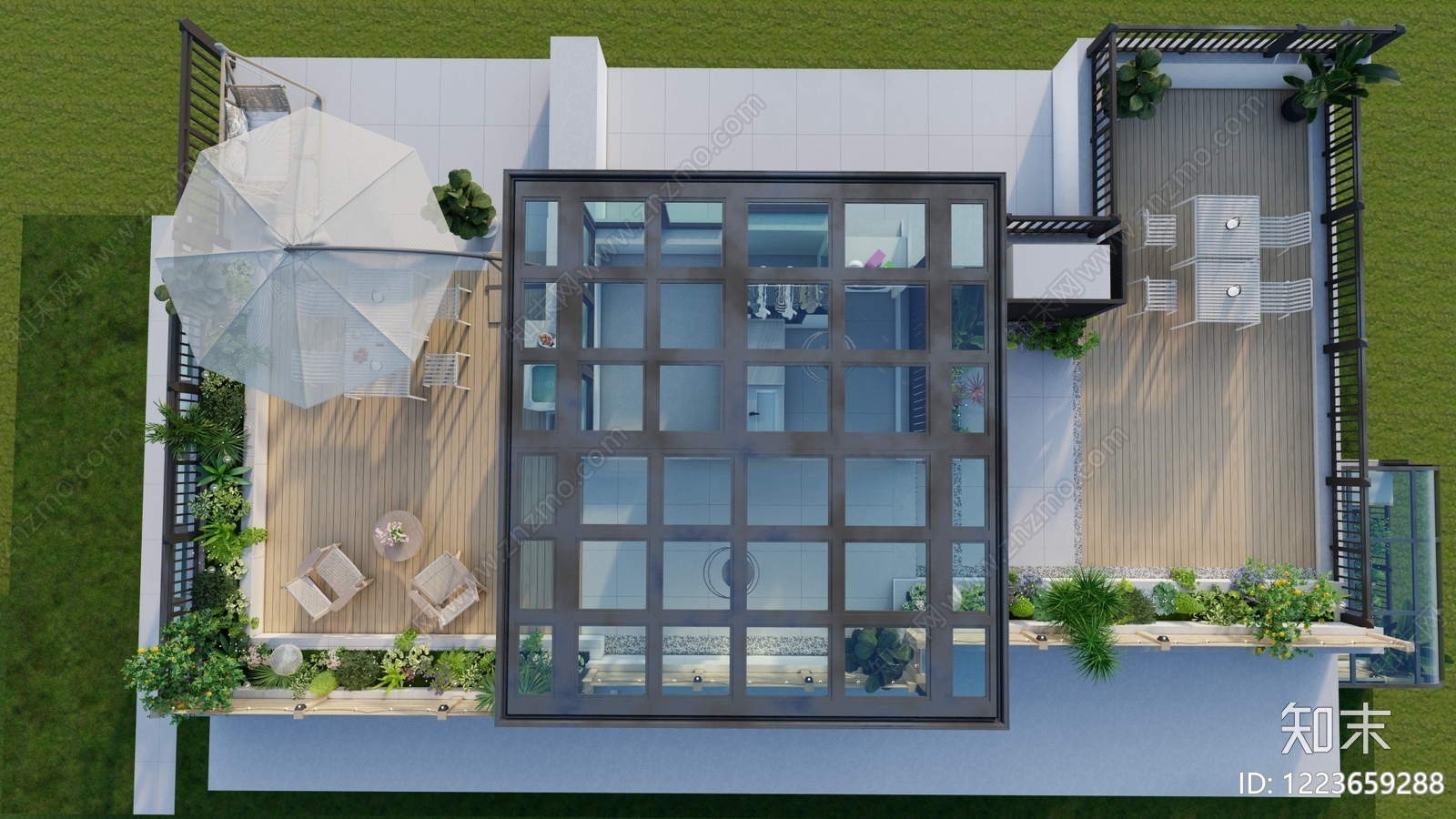 现代简约屋顶花园SU模型下载【ID:1223659288】