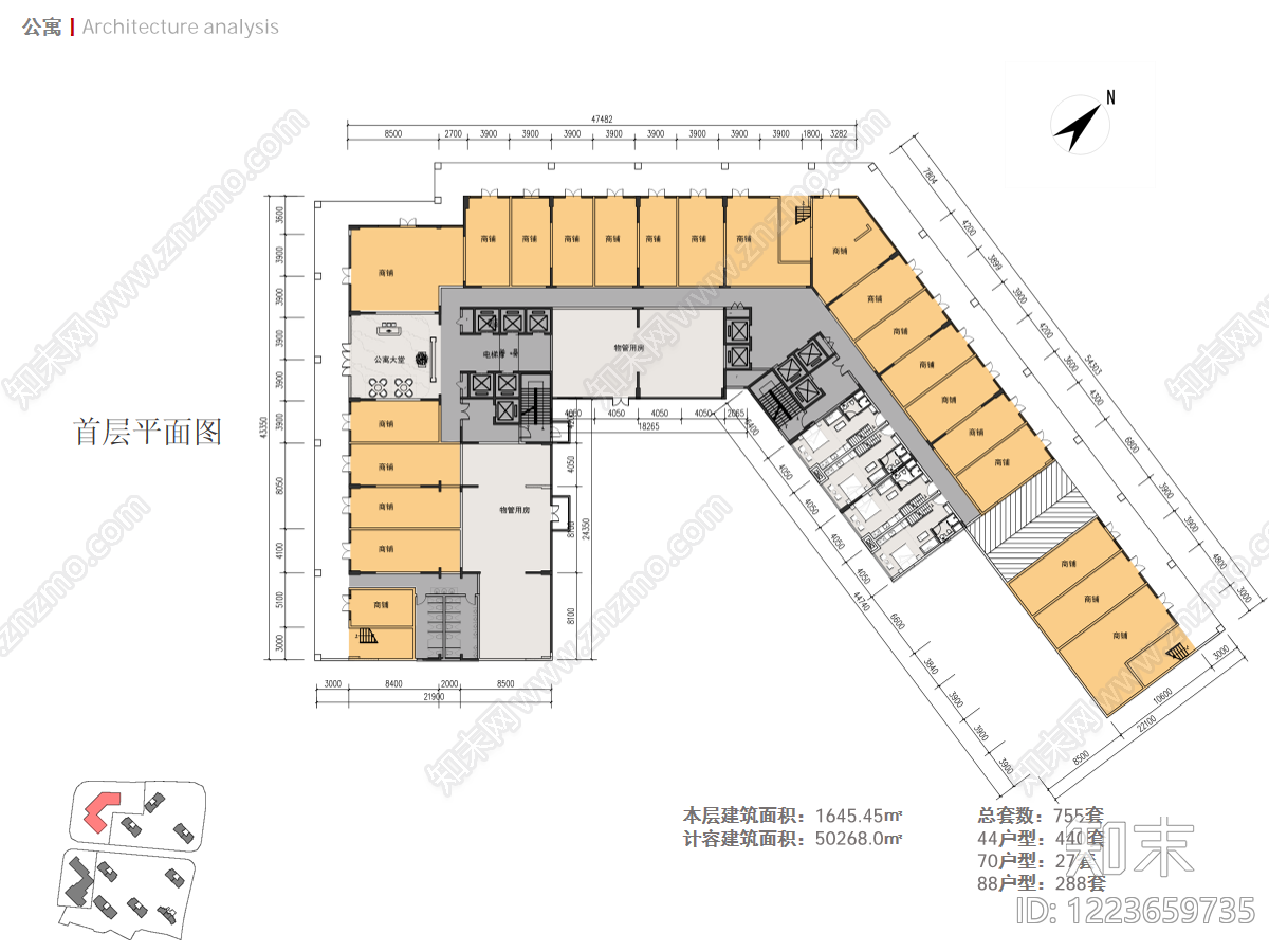 公寓建筑cad施工图下载【ID:1223659735】