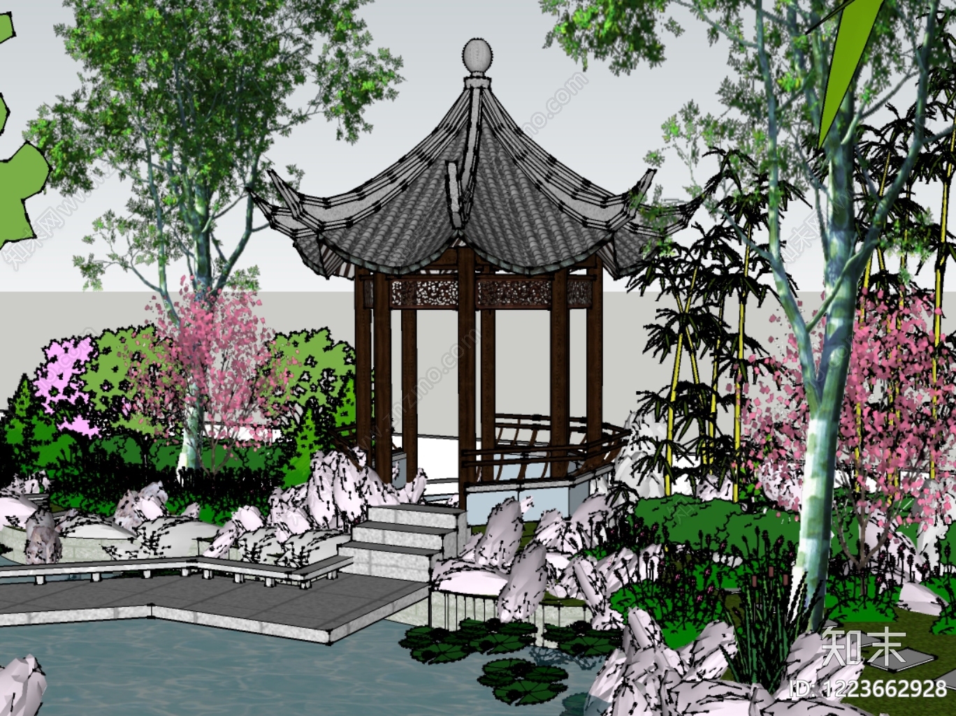 传统园林亭子SU模型下载【ID:1223662928】