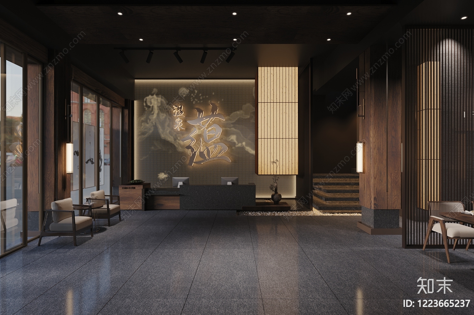 新中式酒店大堂3D模型下载【ID:1223665237】