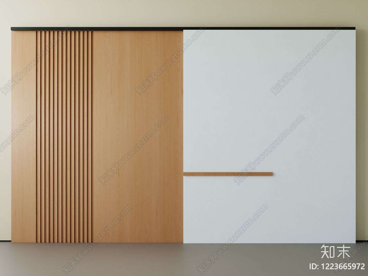 原木风沙发背景墙3D模型渲染效果图