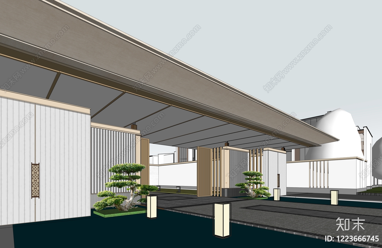 新中式景观小区建筑SU模型下载【ID:1223666745】