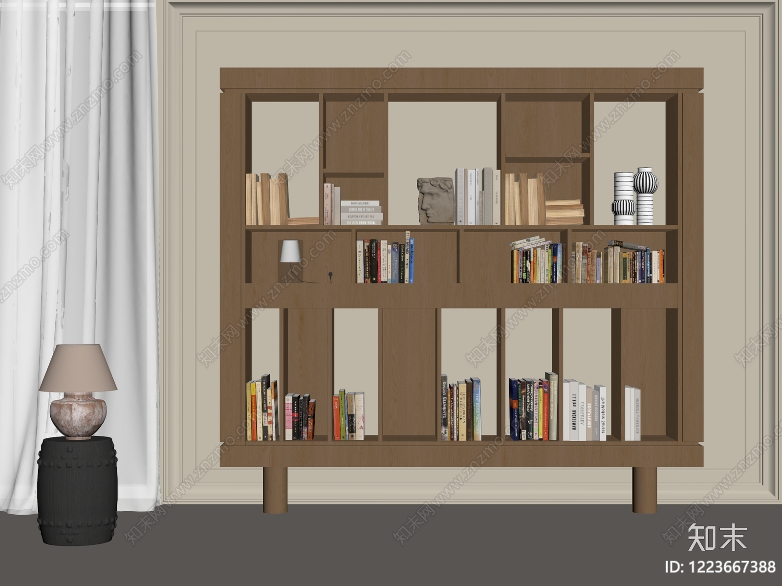 原木风书柜3D模型下载【ID:1223667388】