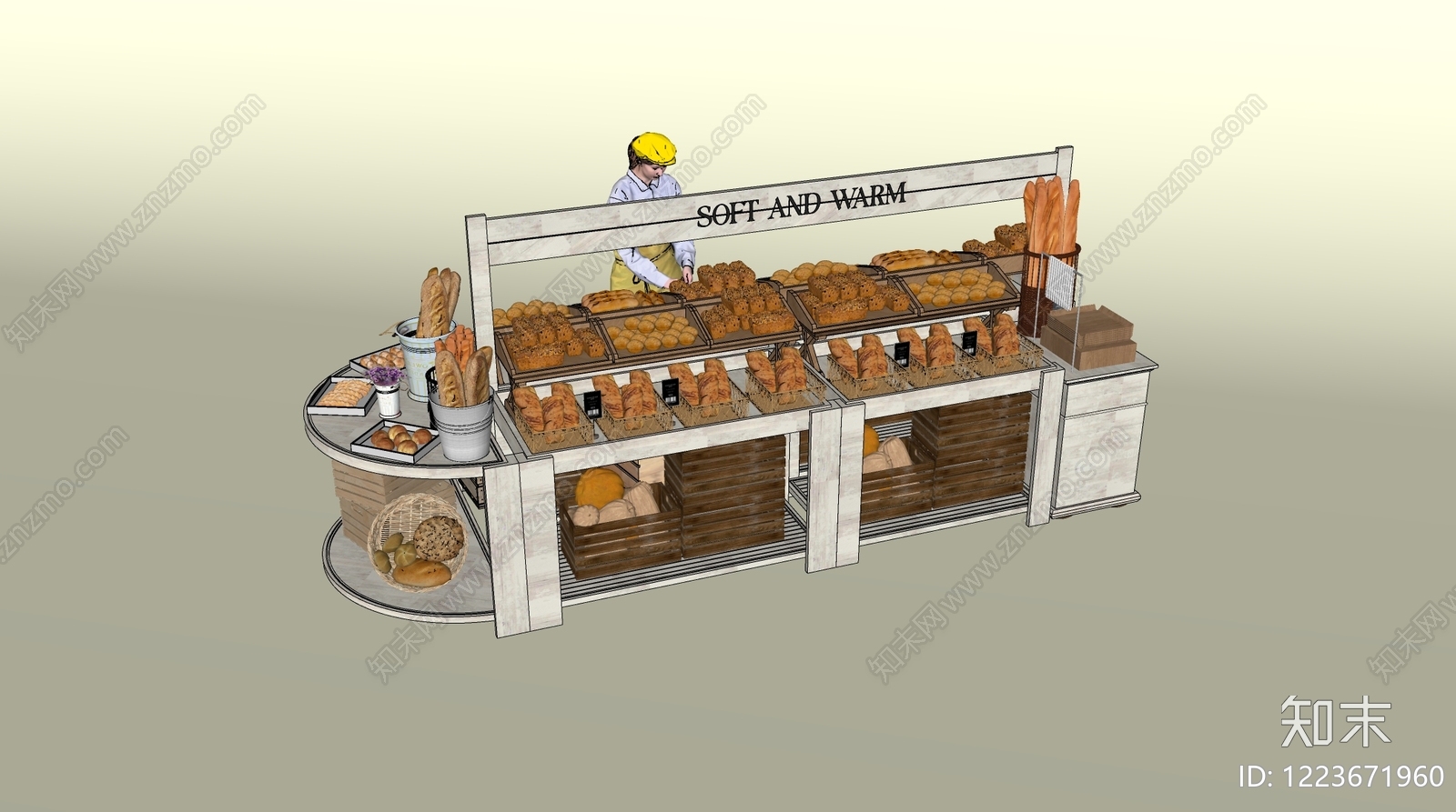 原木风食品展台SU模型下载【ID:1223671960】