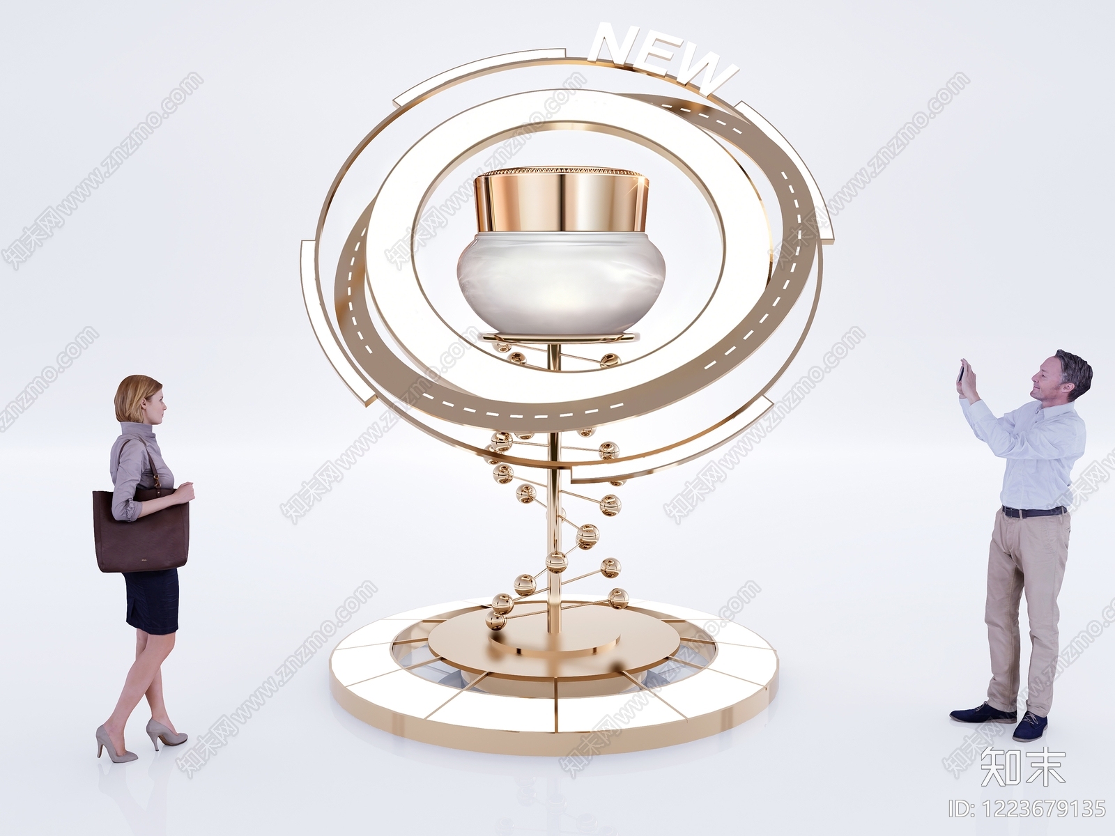 轻奢化妆品展台3D模型渲染效果图