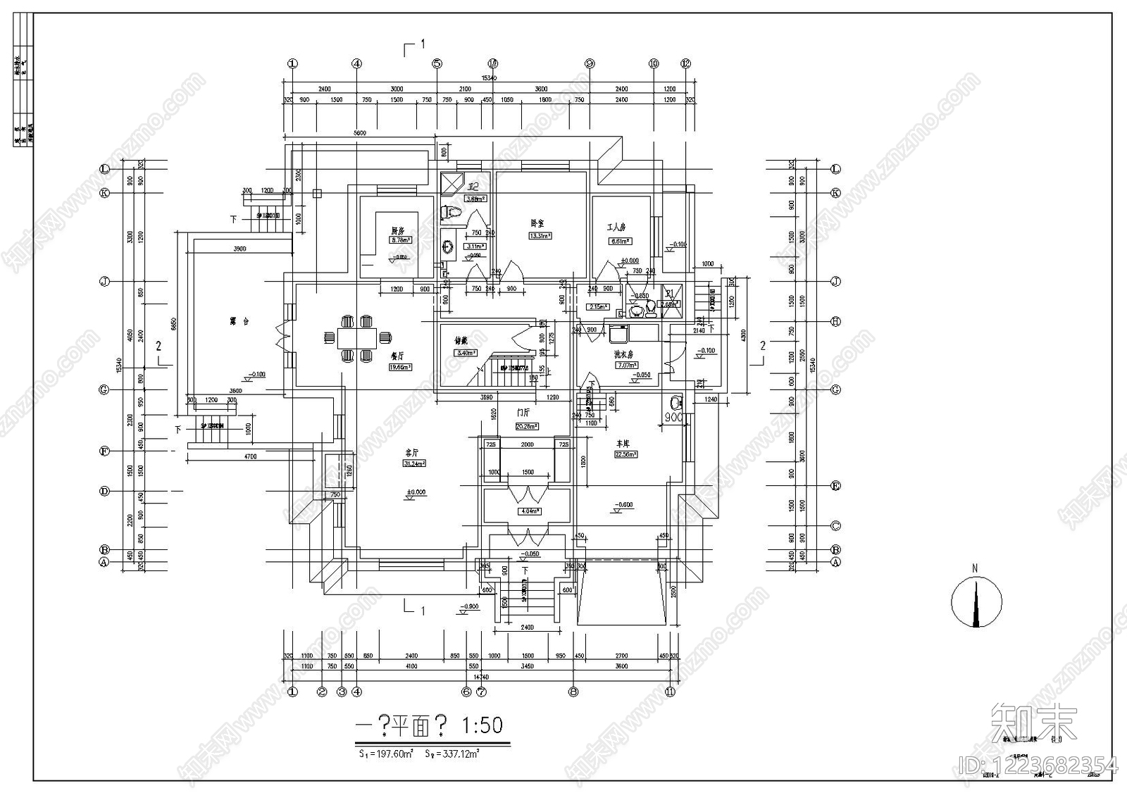 别墅建筑cad施工图下载【ID:1223682354】