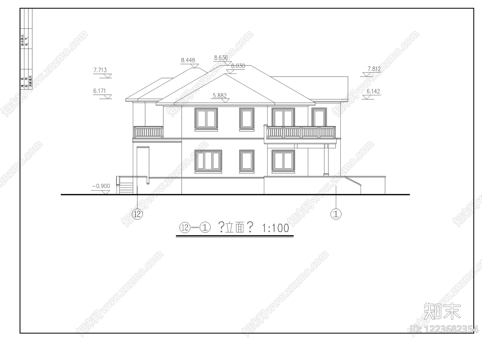 别墅建筑cad施工图下载【ID:1223682354】