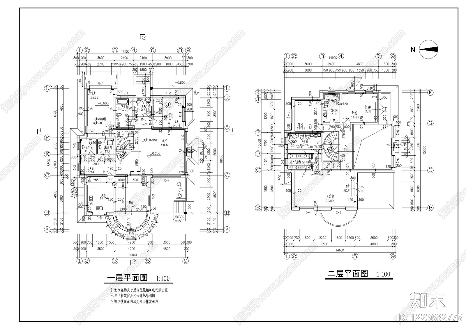 别墅建筑cad施工图下载【ID:1223682775】