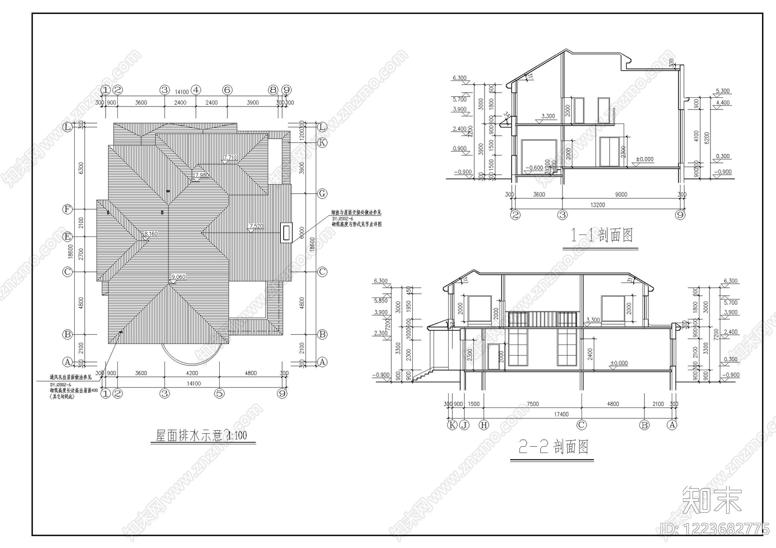 别墅建筑cad施工图下载【ID:1223682775】