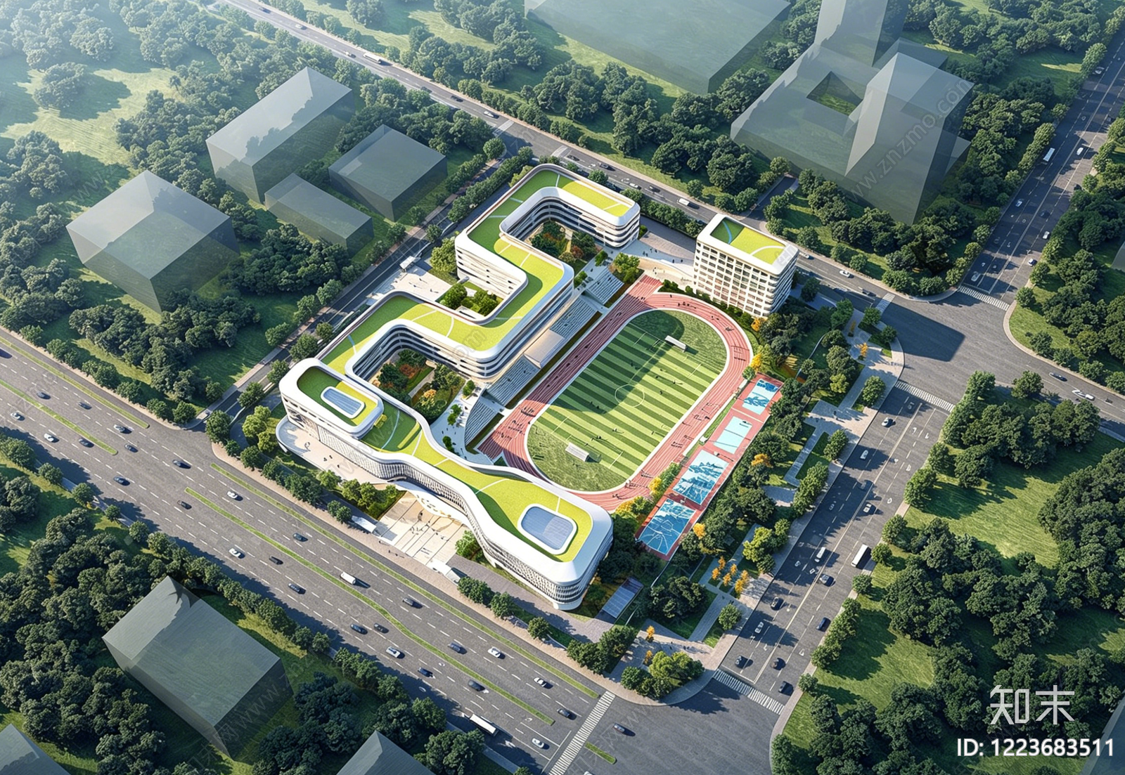 现代主义学校建筑SU模型下载【ID:1223683511】