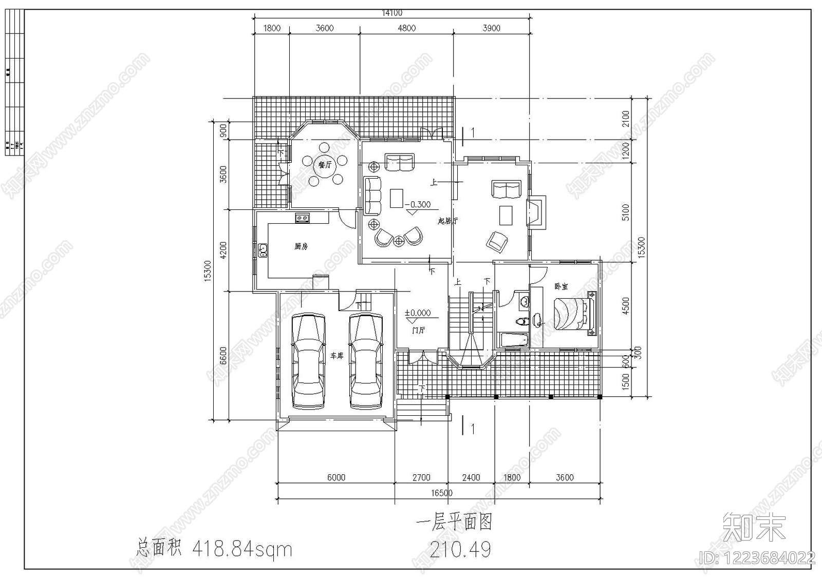 别墅建筑cad施工图下载【ID:1223684022】