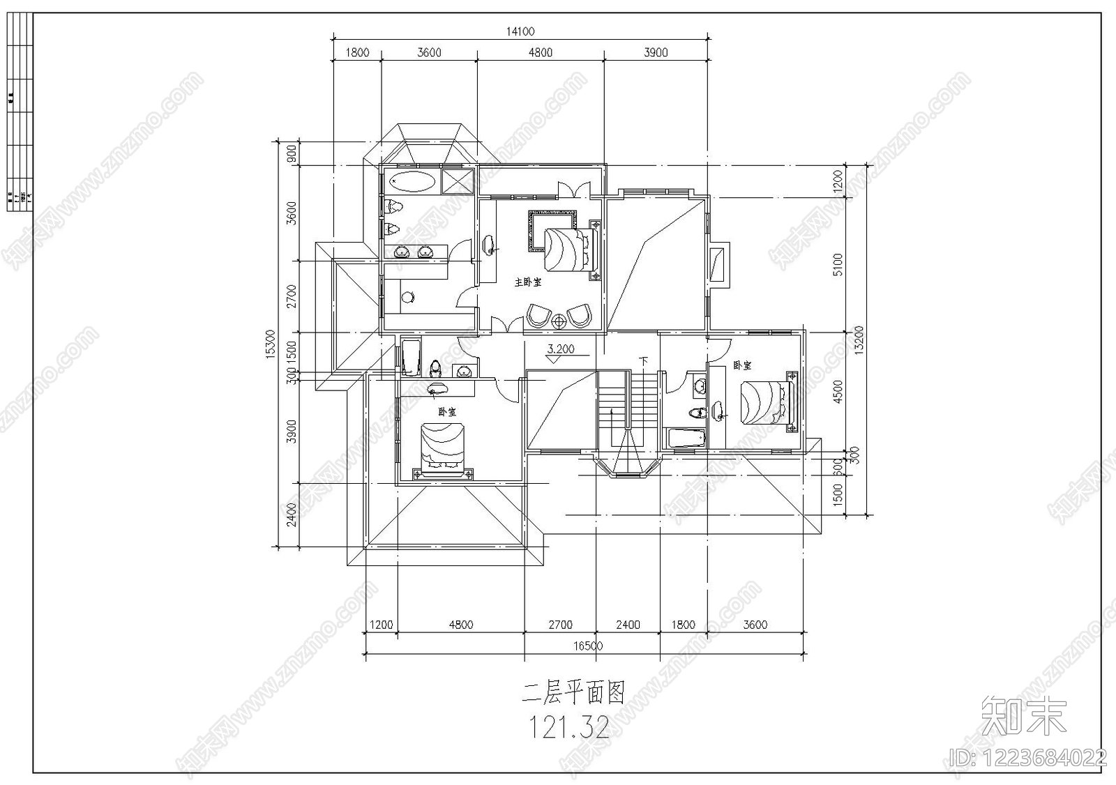 别墅建筑cad施工图下载【ID:1223684022】