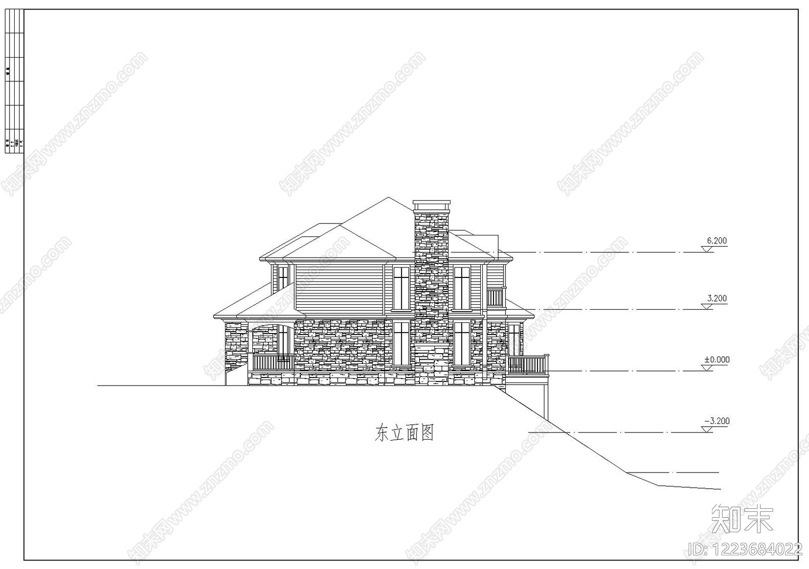 别墅建筑cad施工图下载【ID:1223684022】