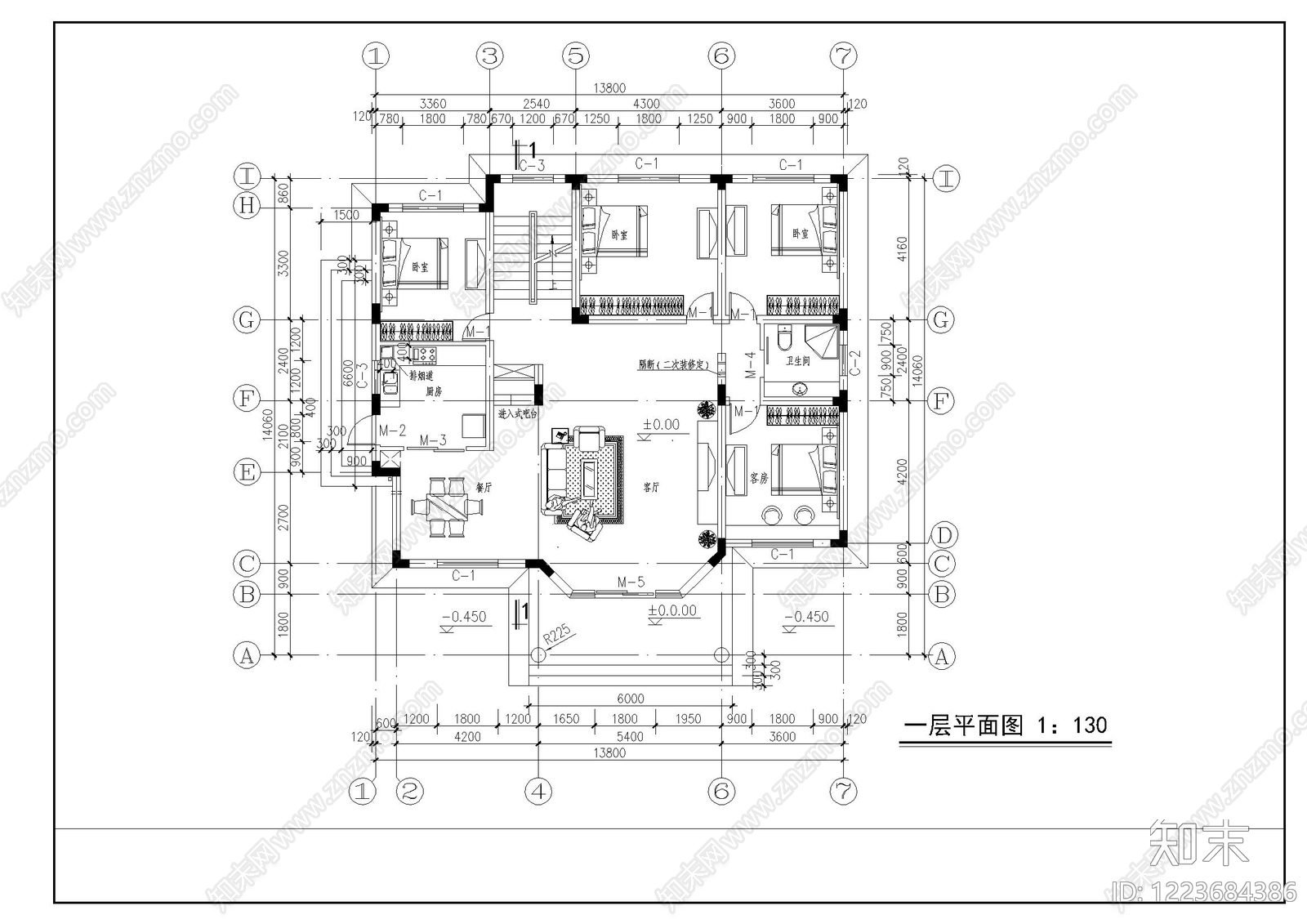 别墅建筑cad施工图下载【ID:1223684386】
