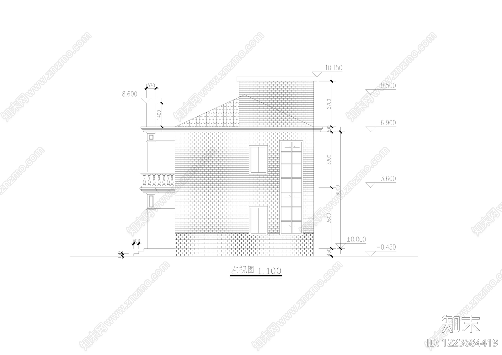 别墅建筑cad施工图下载【ID:1223684419】