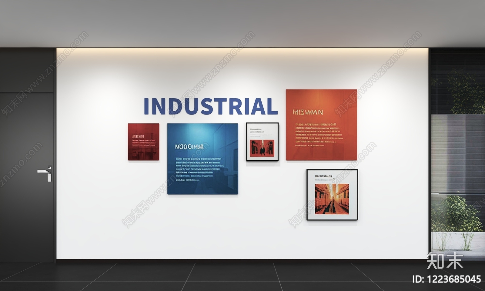 现代简约企业文化展厅3D模型渲染效果图