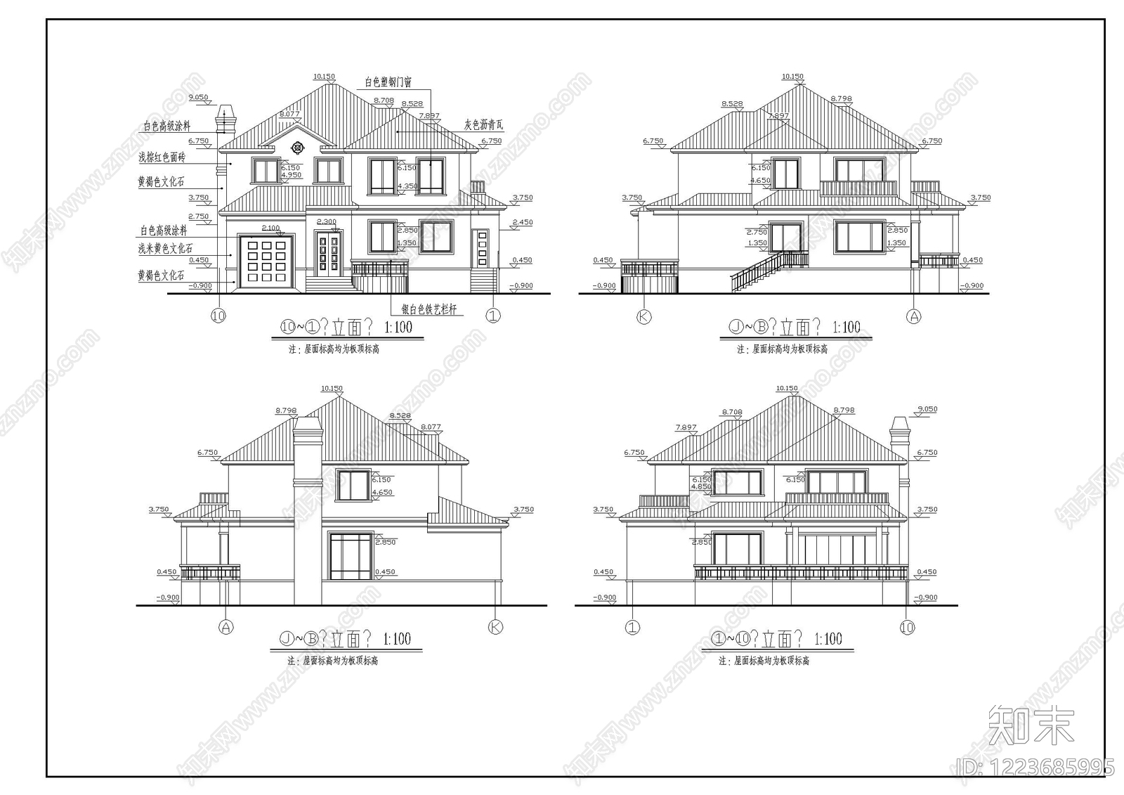 别墅建筑cad施工图下载【ID:1223685995】