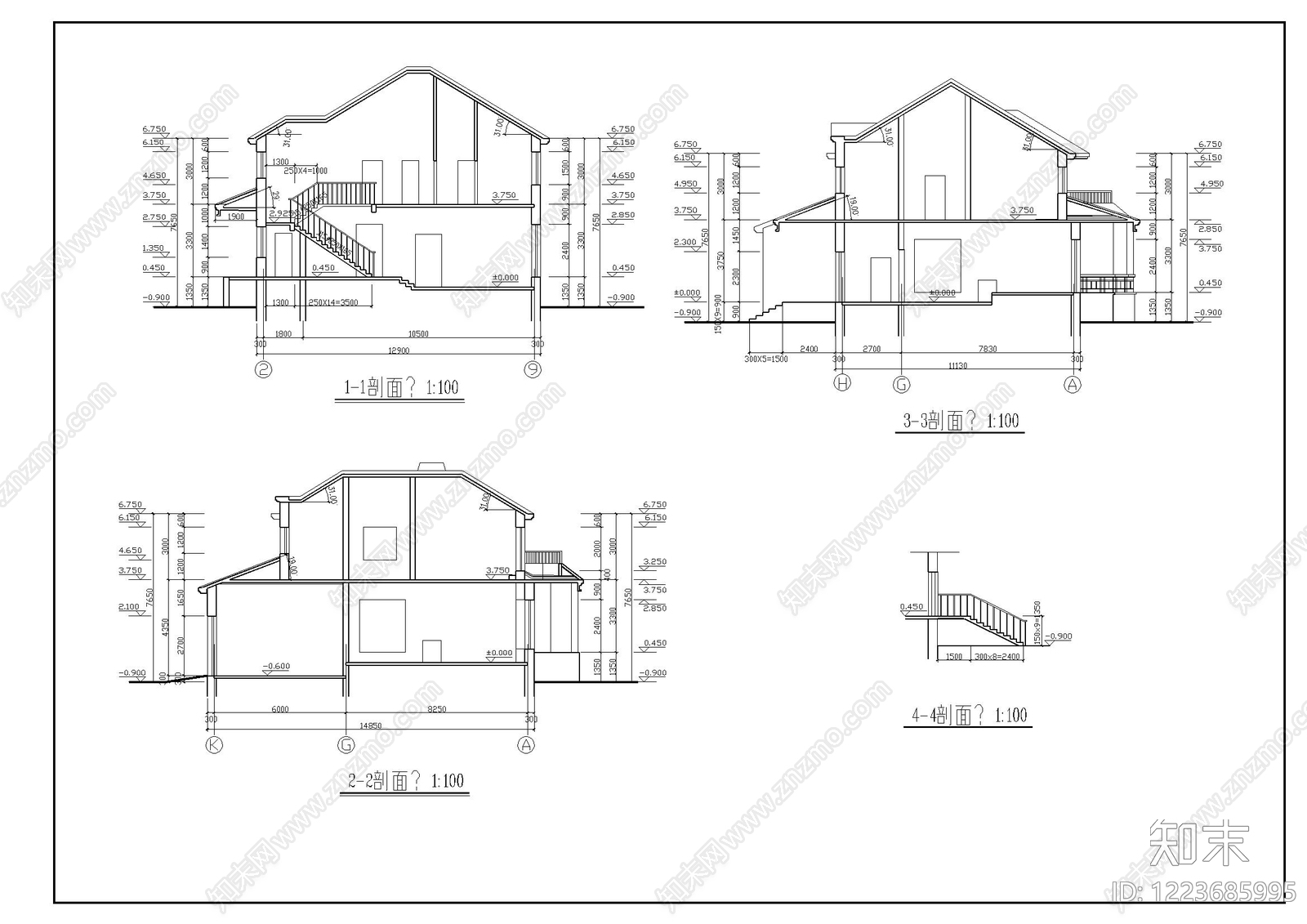 别墅建筑cad施工图下载【ID:1223685995】