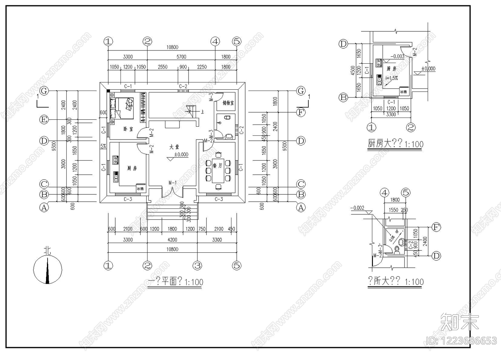 别墅建筑cad施工图下载【ID:1223686653】