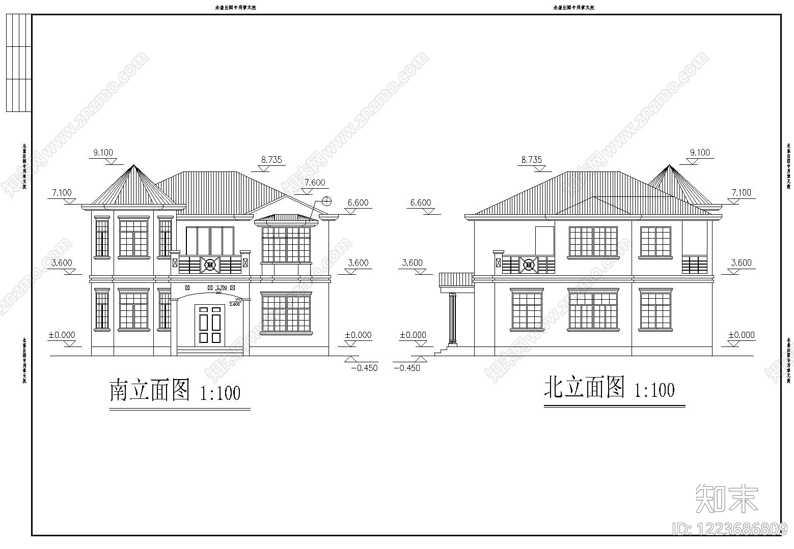 别墅建筑cad施工图下载【ID:1223686809】
