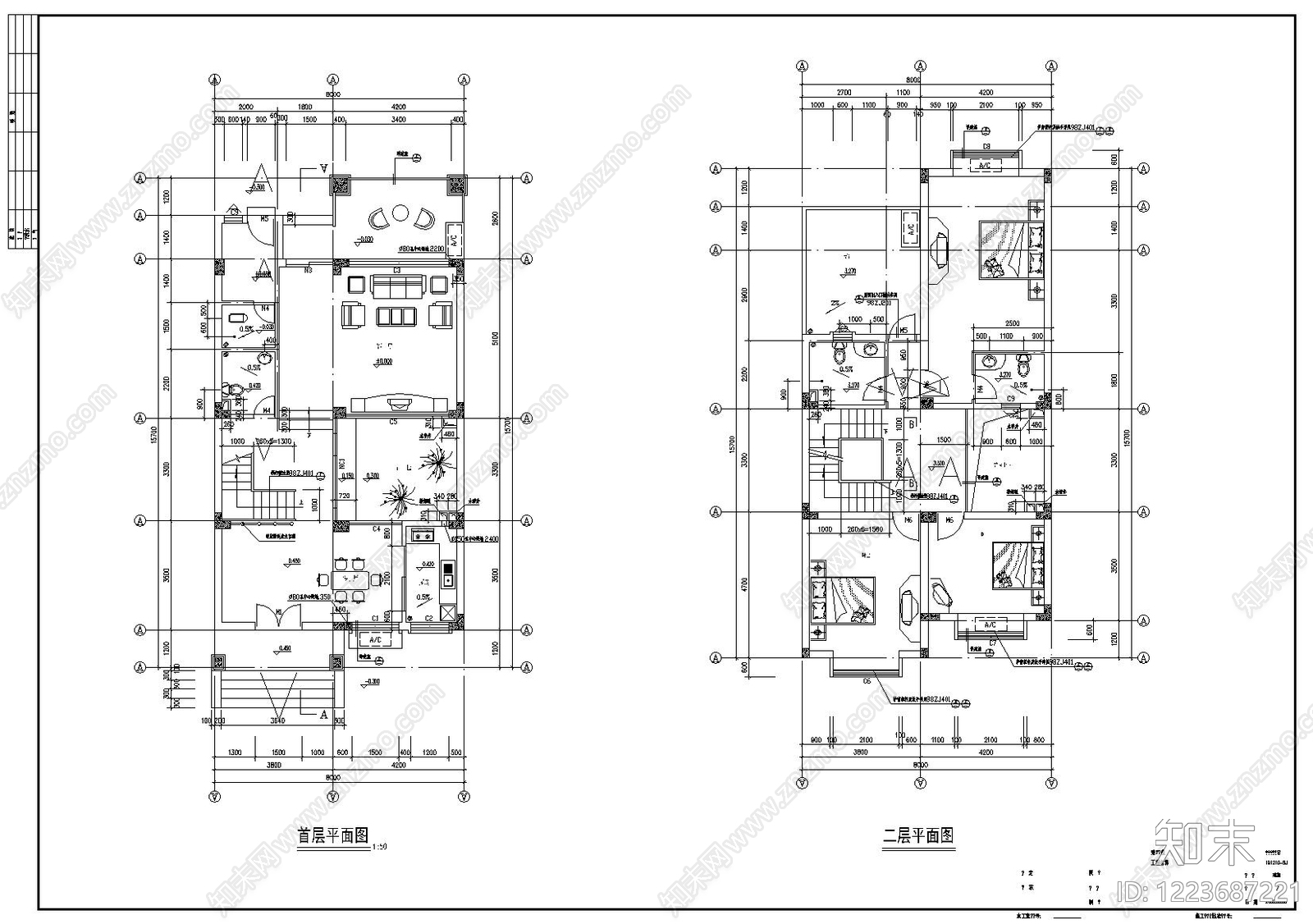 别墅建筑cad施工图下载【ID:1223687221】