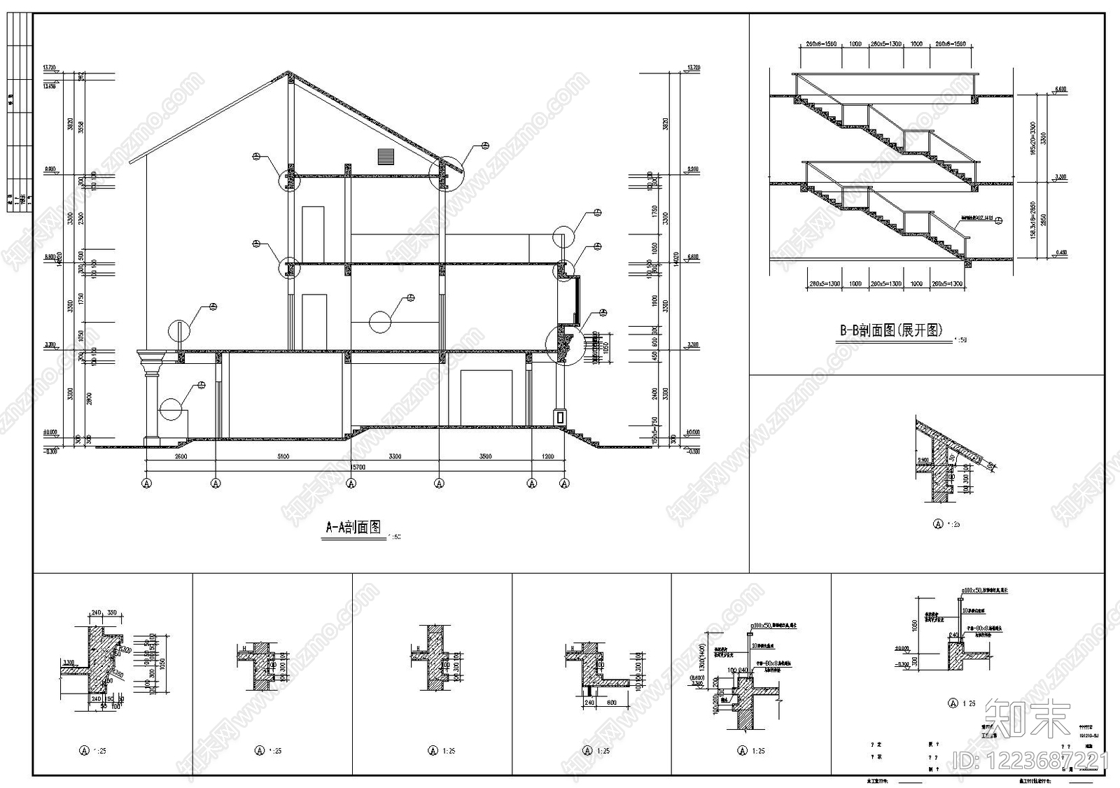 别墅建筑cad施工图下载【ID:1223687221】